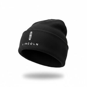 Lincoln Logo Beanie Hat Black Fleece Ahead Headwear NWT Mens Winter Cap Warm